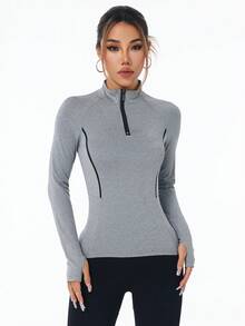 Easithlete Women's Casual Quarter Button Thumb Hole Sports Sweatshirt, Autumn - Multicolor - View 3
