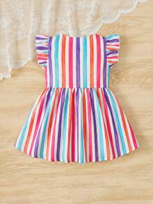 SHEIN Baby Girl Woven Striped Ruffle Hem Casual Dress - Multicolor - View 2