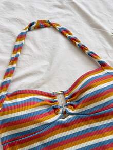 Soleia Women's Summer Vacation Casual Striped Halter Top & Shorts 2 Pieces Set - Multicolor - View 4