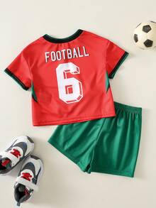 SHEIN 2pcs/Set Baju Atasan dan Celana Pendek Leher V Motif Patchwork Kasual Olahraga Musim Panas untuk Bayi Laki-laki, Seragam Basket/Sepak Bola - MultiWarna - View 2