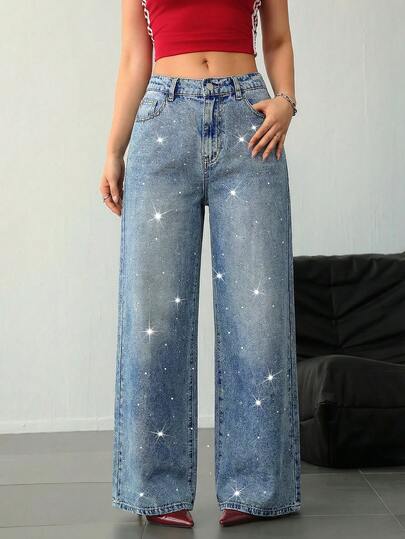SHEIN Tall Women's Jeans Tall Women's Jeans Low Waist Loose Shiny Diamond Jeans Jeans Bling Jeans Baggy Women Jeans Low Rise Baggy Jeans Women Bottoms Sequin Pants Glitter Pants Tall Women Pants Friday