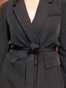 MDEdit Notched Collar Belted Blazer Dress In Fall/Winter - Black - View 3