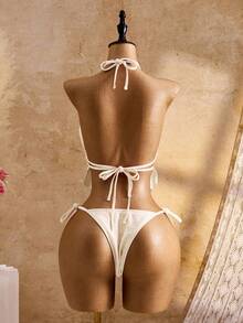 Bellisia Women's Summer Vacation Beach Textured Halter Tankini Set - Beige - View 2