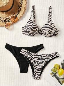 Swim Vcay Women's Summer Vacation Beach Zebra Print Spaghetti Strap Bikini Set - Multicolor - View 4