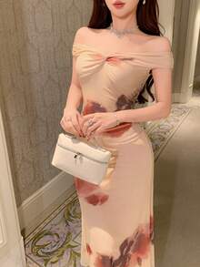 DAZY Women's Off-Shoulder Twist Fitted Long Dress, Fashionable Summer - Pink - View 6