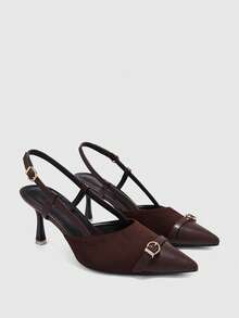 CUCCOO BIZCHIC Women's Buckle Closure Elegant High Heel Office Pumps - Brown - View 8