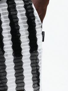 SUMWON 宽松版型梭织竖条纹篮球短裤，抽绳腰带，夏季休闲街头风家居服 - 黑與白 - 查看 2