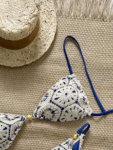 Swim Vcay 2pcs Halter Neck Triangle Bikini Set, Fashionable & Elegant Swimwear - Multicolor - View 5