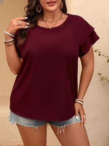 EMERY ROSE Áo kiểu dáng rộng rãi, thanh lịch, tối giản, cổ tròn, tay ngắn, raglan, màu trơn, cỡ lớn. - Màu Đỏ Sâu - Xem 4
