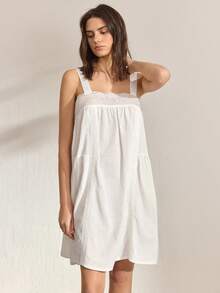 Ocili 100% Cotton Embroidered Lace Trim Comfortable Sleepwear Dress, Women Casual Home Dress - White - View 5