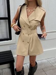 DAZY Women's Casual Sleeveless Jacket, Versatile Design, Suitable For Spring, Summer, Valentine's Day - Khaki - View 6