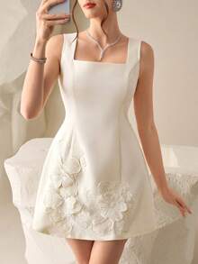 Modelyn Đầm ngắn màu vàng nhạt với họa tiết hoa 3D, thắt eo, gợi cảm, thích hợp cho hẹn hò, tiệc tùng và các dịp trang trọng. - Vàng nhạt - Xem 9