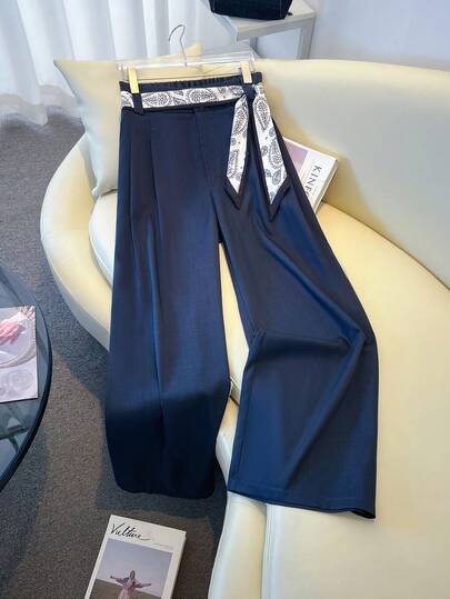 SHEIN Elenzya Plus Size Women Casual Wide Leg Pants With Decorative Tie Design