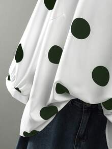 SHEIN CURVE+ 优雅通勤度假风休闲女装，畅销百搭舒适面料，圆领长袖常规款黑白大码衬衫，春夏秋三季皆宜。 - 綠色 - 查看 7