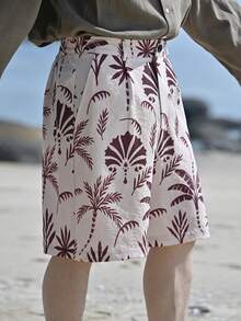 DAZY Summer Vacation Style Coconut Tree Pattern Elastic Waist Men Shorts - Multicolor - View 7