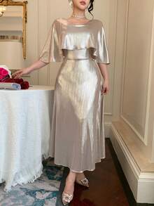 DAZY 优雅V领长裙，高端奢华小众设计，女士婚礼宾客礼服 - 香檳色 - 查看 6