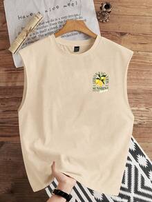 Manfinity Joysei Camiseta de tirantes casual de verano para hombre con estampado de limón - Caqui - Ver 2