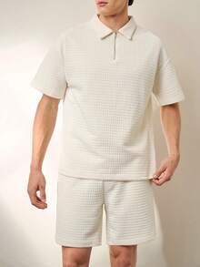 RONVEXI Áo sơ mi ngắn tay họa tiết và quần short nam, Bộ 2 món mùa hè - Màu Khaki - Xem 3