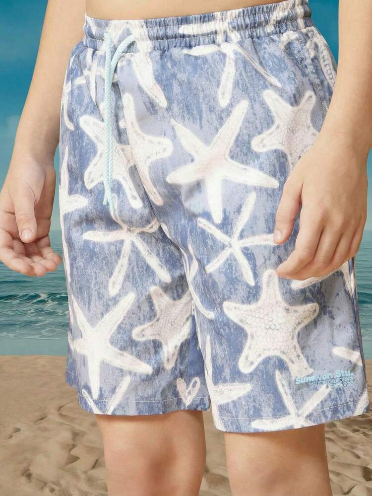 Starfish Print Swim Shorts With Drawstring