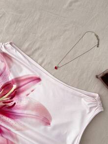 Teenager Mädchen Weißes gestricktes lässiges minimalistisches Blume Muster asymmetrisches gerüschtes Crop Top, geeignet für Frühling/Sommer, Lässig, personalisierter Stil, Alltagstragen - Pink - Übersicht 3