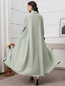 Al Najma Áo Abaya sang trọng, thanh lịch với cổ áo màu xanh lá cây, phối ren vàng, thích hợp cho các buổi đi chơi và hẹn hò. - màu xanh lá - Xem 3