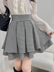 FRIFUL Women's Black Solid High Waist Pleated Short Casual Versatile Slim Fit Mini Skirt, Autumn/Winter - Black and White - View 4