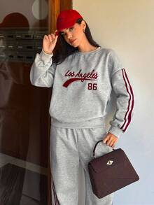 Aidyla Set de 2 sudaderas con capucha de felpa con rayas de colores contrastantes, estilo callejero de moda - Gris - Ver 6