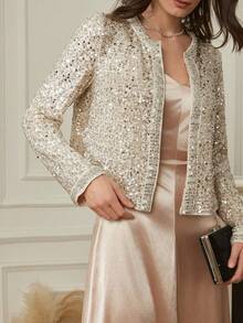 Dazy-Less Women's Shiny Silver & White Casual Jacket, Elegant For Party, Wedding, Valentine's Day, Spring/Summer - Silver - View 4