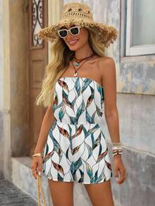 Brillora 女士休闲简约度假波西米亚风印花抹胸连体裤，适合外出、派对、婚礼、海滩、音乐节、嘉年华、生日、旅行等场合。 - 白色 - 查看 8