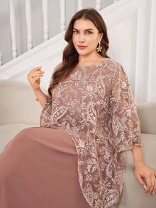 Lacomfia Gaun A-line Lengan 3/4 Bordir Ukuran Besar yang Kasual & Nyaman, Cocok untuk Semua Acara di Musim Semi dan Musim Panas/Gugur - Baby Pink - View 6