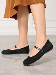 Sleekvia 女士休闲百搭通勤搭扣平底鞋 - 黑色 - 查看 3