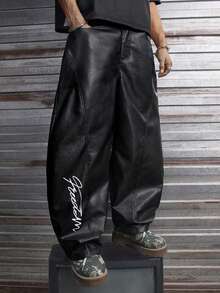 AXEPEAK Pantalones casuales de hombre con bolsillos en diagonal, estampado gráfico y ajuste holgado - Negro - Ver 7