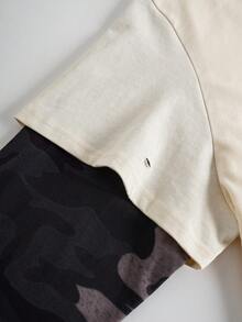 MTV | SHEIN Men's Contrast Camo Letter Graphic Crew Neck Long Sleeve Top And Shorts Set - Khaki - View 5