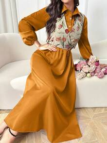 Modelyn 女士杏色提花无袖系带优雅吊带背心和黄色编织长袖褶裥A字优雅连衣裙两件套，春夏款 - 黃色 - 查看 2