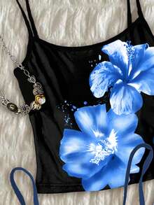 3pcs Tween Girls Chill Vacation Tropical Hibiscus, Blue Hibiscus, Blue Starfish & Seashell Beach Print Camisole Tops, Suitable For Summer Vacation, Outing, Cozy Spring And Summer Styles - Multicolor - View 5