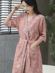 1 chiếc, Áo choàng tắm dài kiểu cổ điển, Áo choàng tắm bằng vải cotton gạc nguyên chất, Áo choàng tắm mùa hè, Thấm hút tốt, nhanh khô, Áo choàng tắm nữ, Khăn tắm có thể mặc được, Đồ ngủ mùa xuân và mùa hè, Vải gạc đôi, Đồ dùng phòng tắm, Đồ gia dụng - nhiều màu - Xem 49