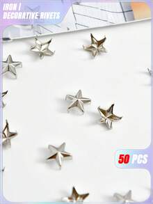 SHEIN 50 Pieces Five-Pointed Star Decorative Nails Valentine's Day, Valentine's Day Wedding, Birthday, Wedding Decoration - Silver - View 1