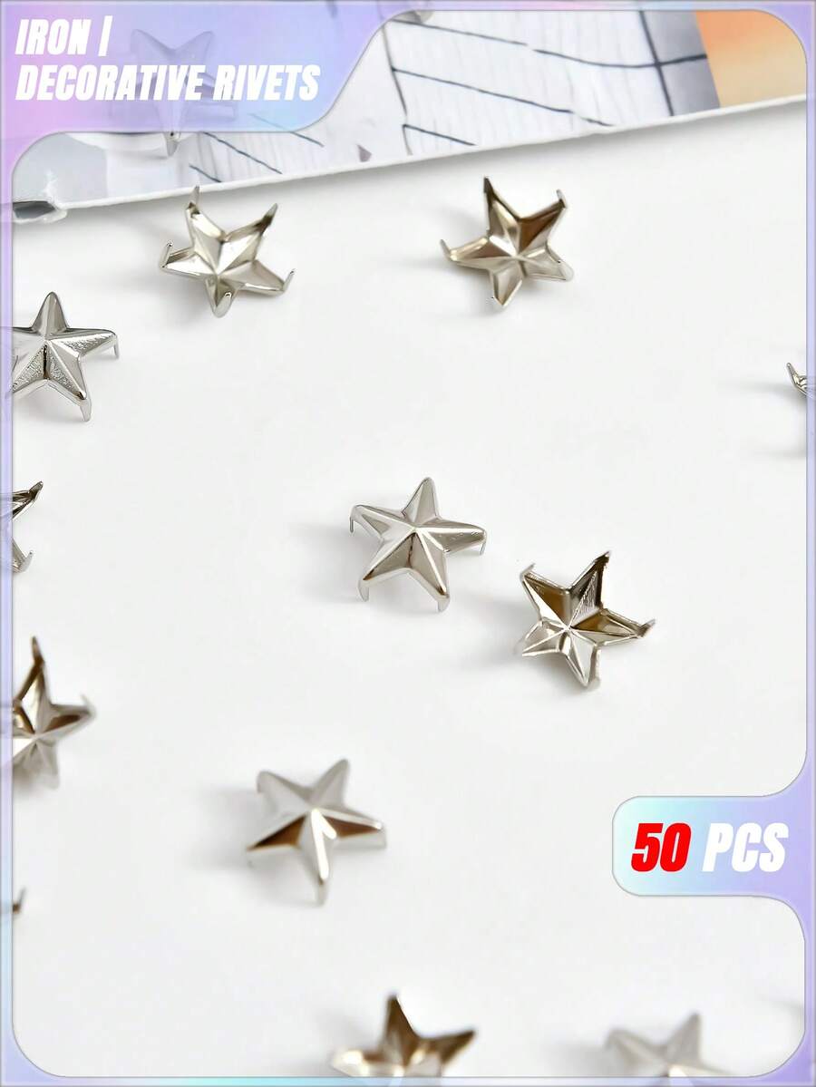 SHEIN 50 Pieces Five-Pointed Star Decorative Nails Valentine's Day, Valentine's Day Wedding, Birthday, Wedding Decoration - Silver - View 1