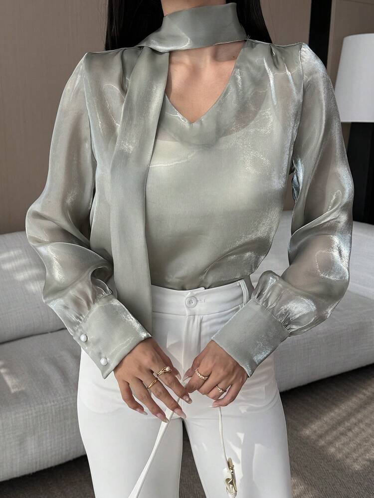 Loose V-Neck Flowy Elegant Blouse For Women