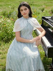 Girls' Elegant Party Long Dress, Pea Green Tulle Formal Gown - Green - View 3