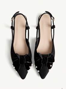 CUCCOO CHICEST Zapatos de moda con diseño de hebilla y decoración de lazo en la punta para mujer - Negro - Ver 1