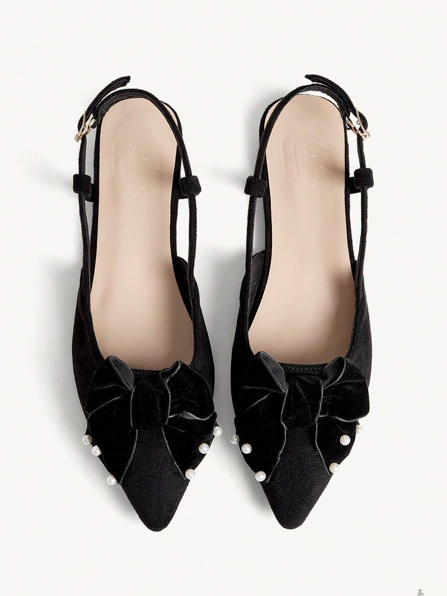 CUCCOO CHICEST Zapatos de moda con diseño de hebilla y decoración de lazo en la punta para mujer - Negro - Ver 1