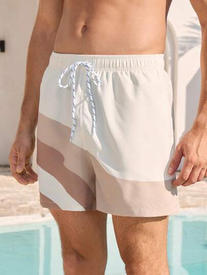 Manfinity VDAYZ Pantalones cortos de playa holgados para hombre con cintura con cordón y bolsillos en diagonal, de color contrastante, para verano