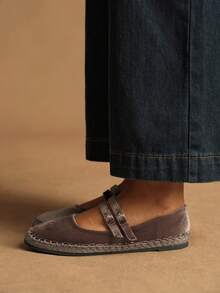 Rosivie 女士复古手工丝绒平底鞋，紫色，适合日常通勤，秋冬季穿着 - 紫色 - 查看 2