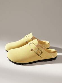 Solecia Giày bệt nữ cổ điển kiểu retro mũi tròn/da lộn/khóa cài/dáng suông, thời trang, thoải mái, nhẹ nhàng, dễ xỏ. - Màu be - Xem 2