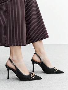 CUCCOO BASICS Casual & Commute Minimalist Pointed Toe Backless Women Pumps Valentine's Day - Black - View 8