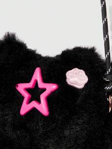 ROMWE Kawaii Black Plush Meow Lace Star Messenger Bag - Black - View 4