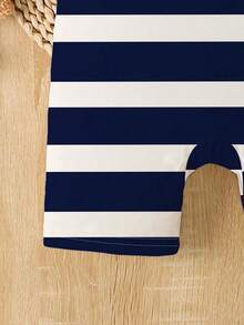 SHEIN Playful Pals Baby Boy Striped Bear Print Short Sleeve Romper, Casual Outfit Suitable For Spring/Summer Holidays - Multicolor - View 5