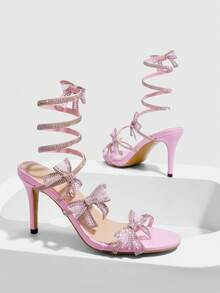 CUCCOO SZL Pointed Toe Rhinestone Embellished Sexy High Heel Sandals For Women Valentine's Day - Baby Pink - View 4