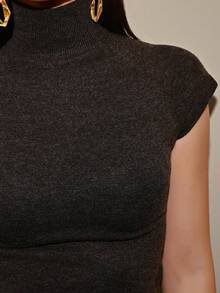 Bris Aura 女士秋冬短袖高领插肩袖修身薄款羊毛针织毛衣 - 咖啡棕 - 查看 3